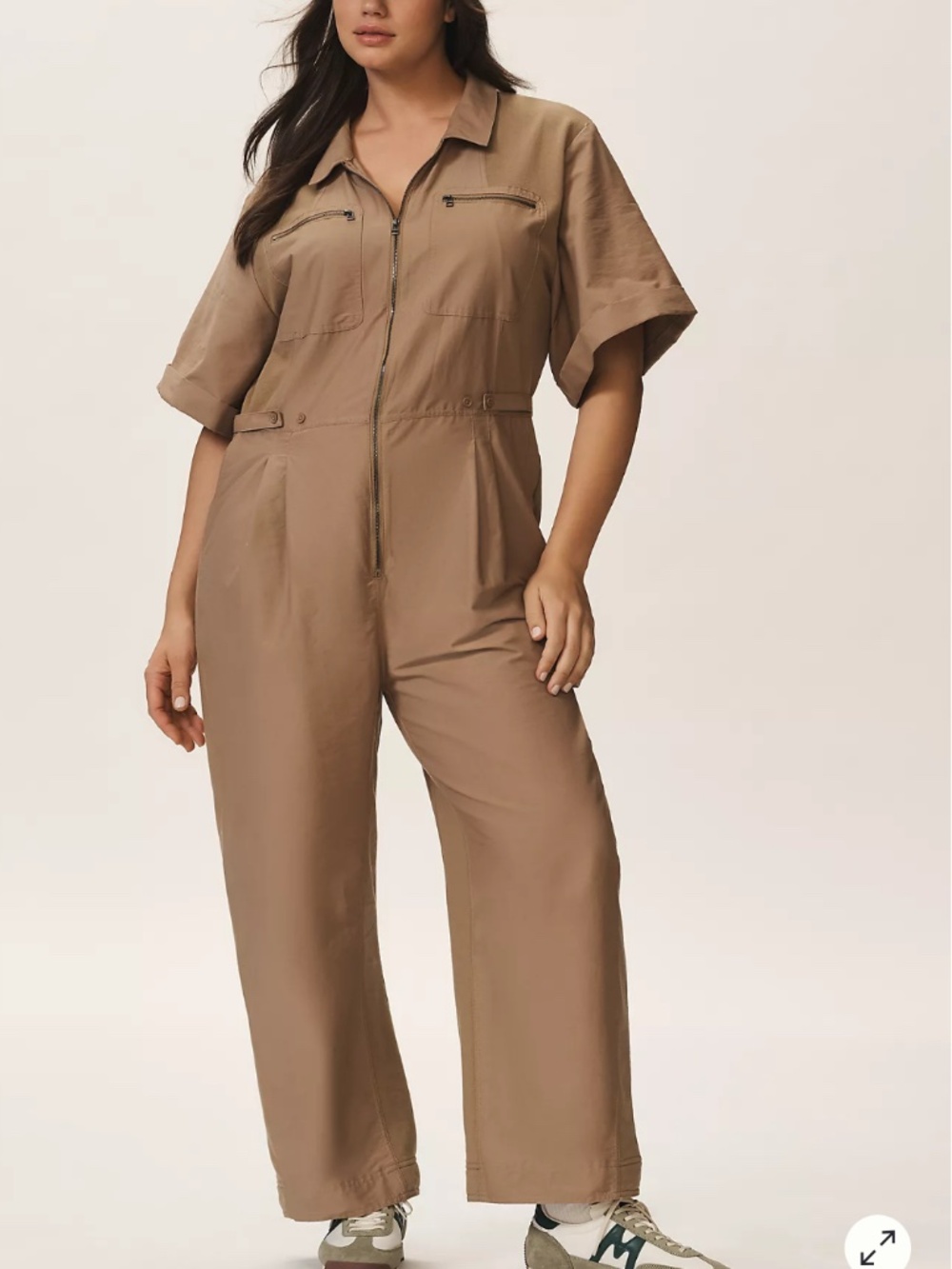 Anthropologie Daily Practice Tan Short Sleeve Utility Jumpsuit Size Large